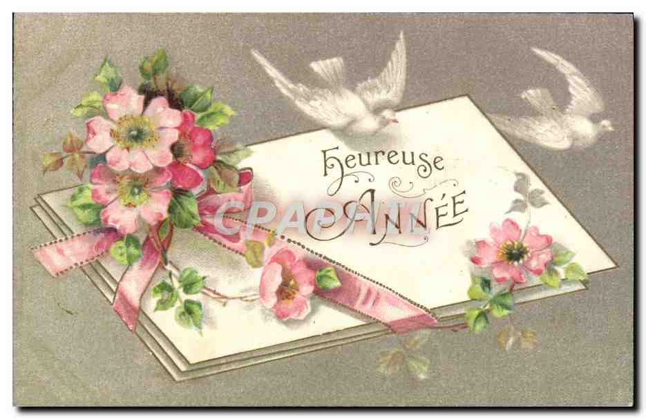 CPA Fantaisie Heureuse Annee Colombes Fleurs