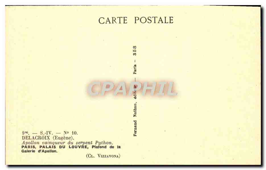 CPA Delacroix Paris Palais Du Louvre Plafond De La Galerie D'Apollon Apollon vainqueur du serpent Python — Verso