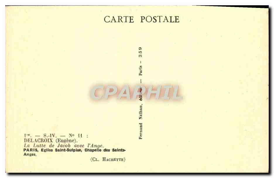 La Lutte de Jacob avec l'Ange — Delacroix — Éditeur Fernand Nathan, Paris, n° 359 — Verso