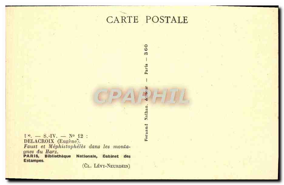 CPA Delacroix Paris Bibliotheque Nationale Cabinet Des Estampes Faust et Mephistopheles dans les montagnes Harz Diable — Verso