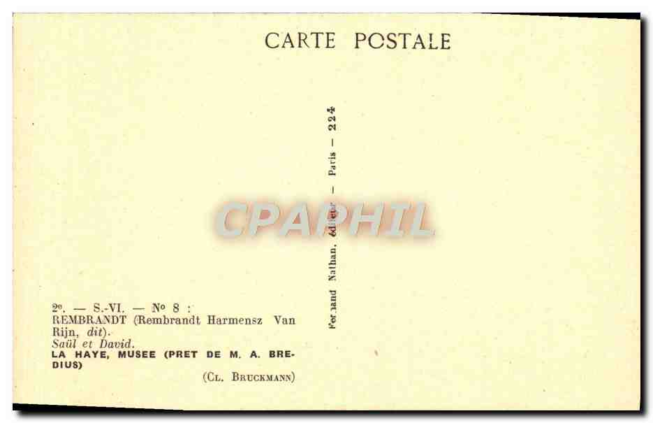 CPA Rembrandt La Haye Musee Bredius Saul et David — Rückseite