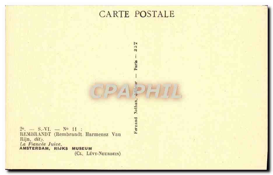 CPA Rembrandt amsterdam Rijks Museum La fiance juive Juif Judaica — Back