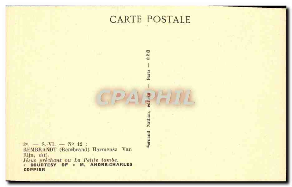 CPA Rembrandt Jesus prechant ou la petite tombe  — Verso