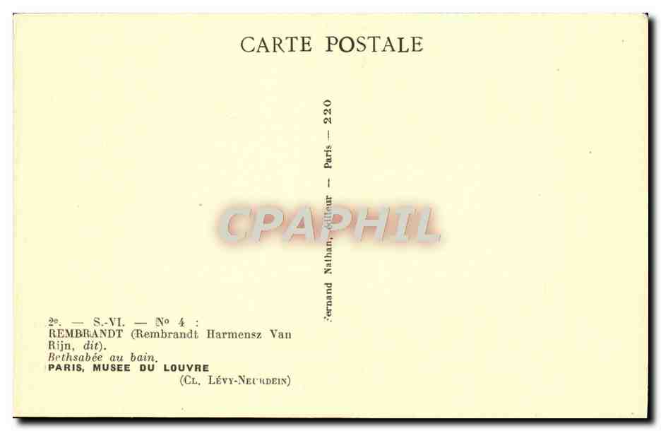 CPA Rembrandt Paris Musee Du Louvre Bethsabee au bain — Verso