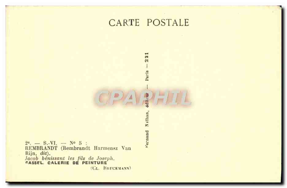 CPA Rembrandt Cassel Galerie De Peinture Jacob benissant les fils de Joseph — Rückseite