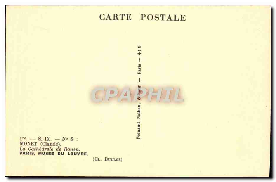 CPA Monet La cathedrale de Rouen Paris Musee du Louvre — Verso