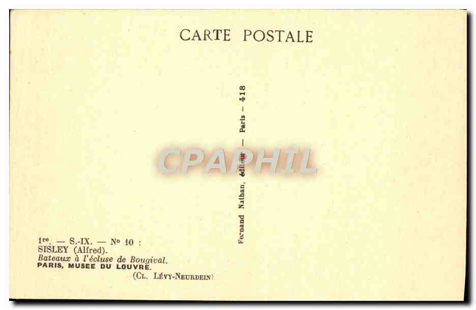 CPA Sisley Paris Musee du Louvre Bateaux a l'ecluse de Bougival — Verso
