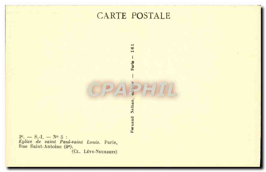 CPA Eglise De Saint Paul Saint Louis Paris Rue Saint Antoine — Verso