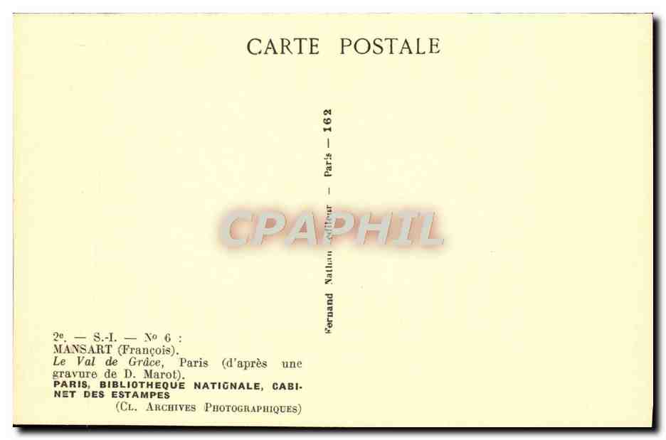 CPA Paris Bibliotheque Nationale Cabinet Des Estampes Le Val de Grace — Rückseite