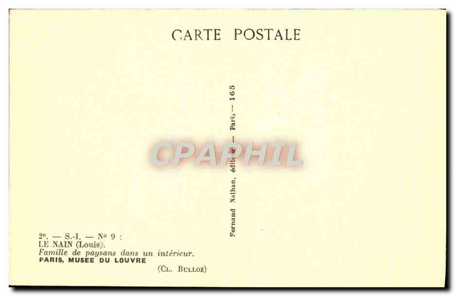 CPA Paris Musee Du Louvre Le Nain Famille de paysans dans un interieur — Rückseite