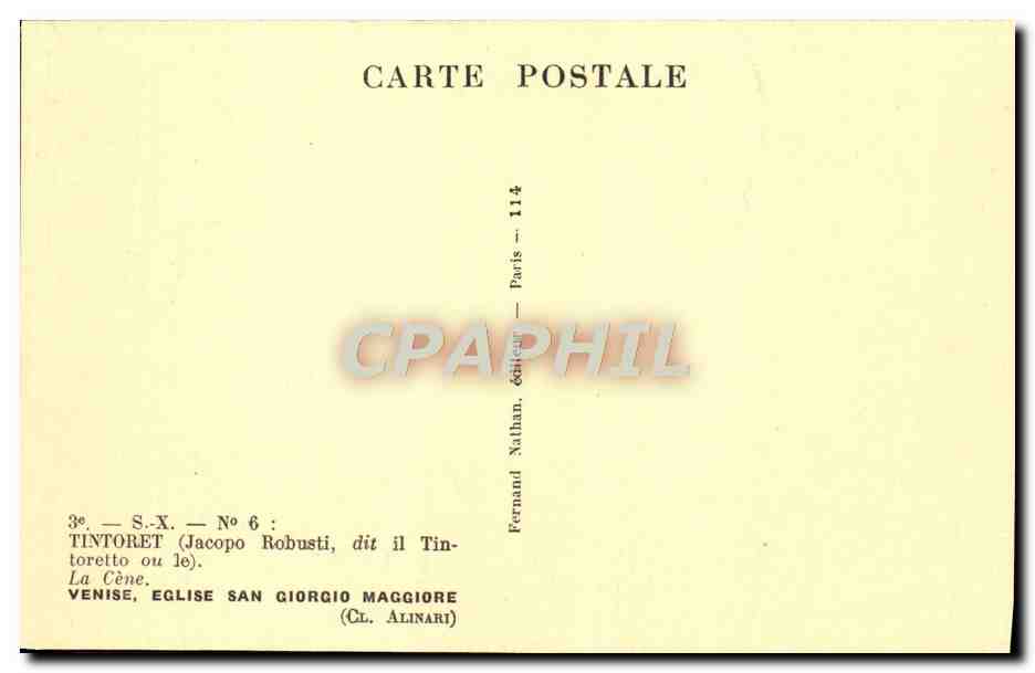 CPA Tintoret Venise Eglise San Giorgio Maggiore La Cene — Rückseite