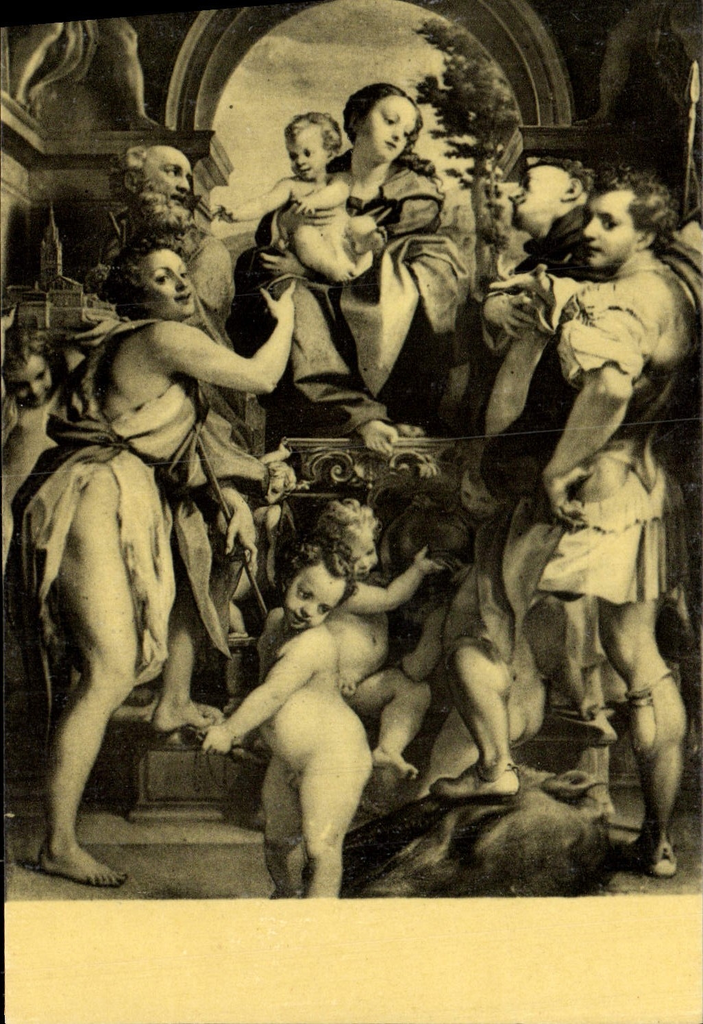CPA Correge Dresde Galerie Nationale De Peinture La vierge et l'enfant avec Saint Georges