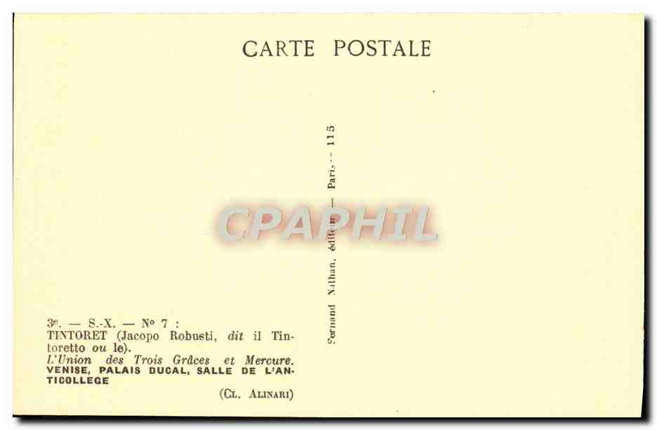 CPA Tintoret Venise Palais Ducal Salle De L'Anticollege L'union des Trois Graces et Mercure  — Verso