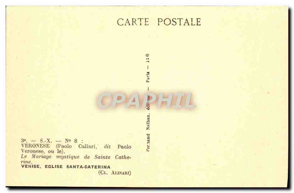 CPA Veronese Venise Eglise Santa Gaterina Le mariage mystique de Sainte Catherine — Verso