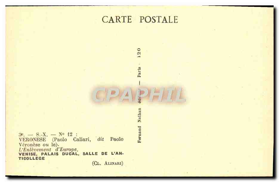 CPA Veronese L'Enlevement D'Europe Venise Palais Ducal Salle Du L'Anticollege — Verso