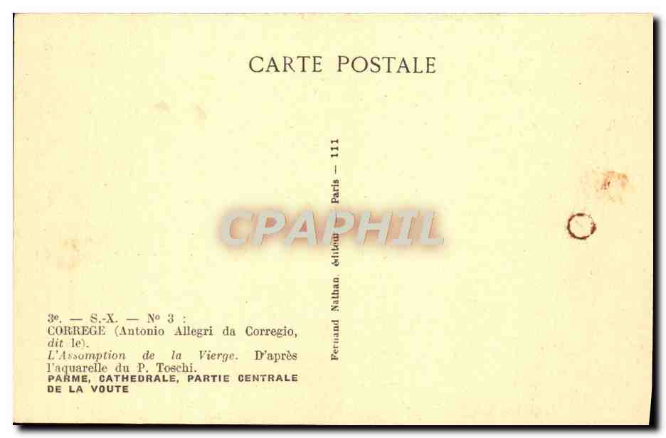 CPA Correge Parme Cathedrale Partie Centrale De La Voute L'Assomption de la Vierge — Verso