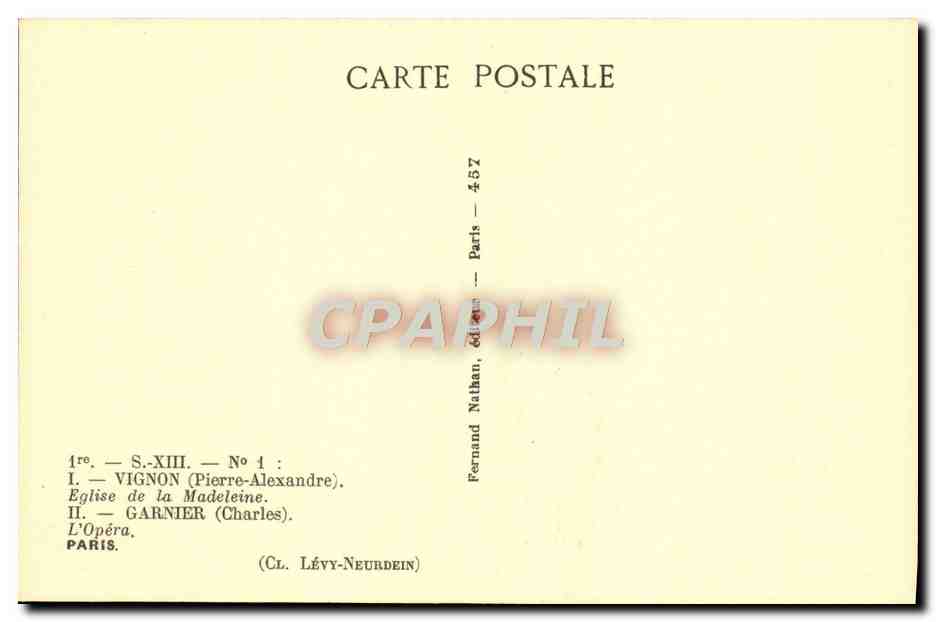 CPA Vegnon Eglise De La Madeleine Garnier L'Opera Paris — Verso