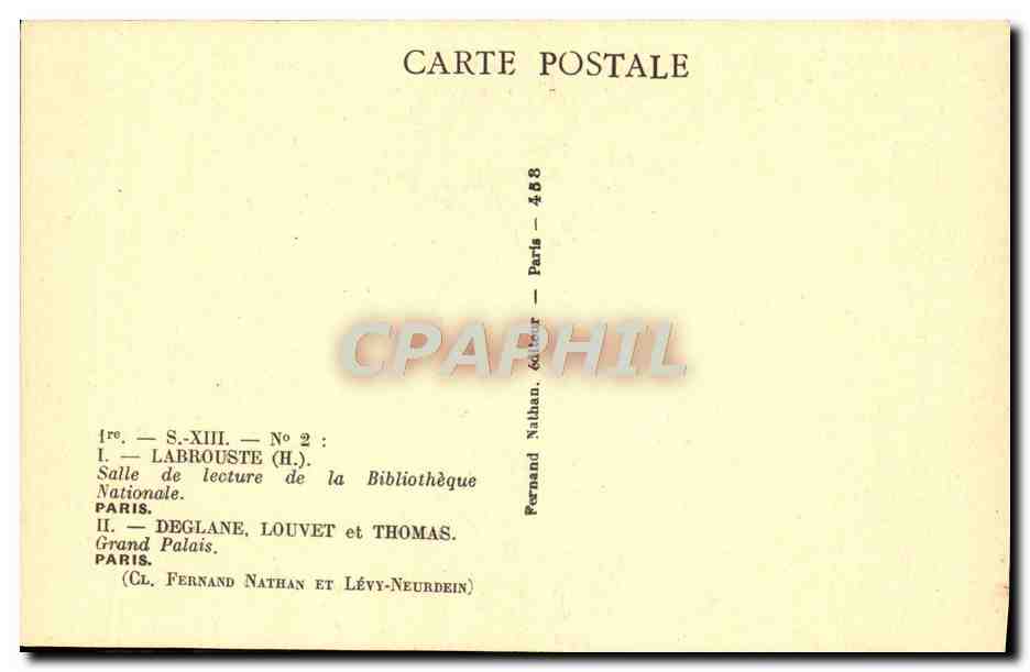 CPA Labrouste Salle De Lecture De La Bibliotheque Nationale Paris — Verso