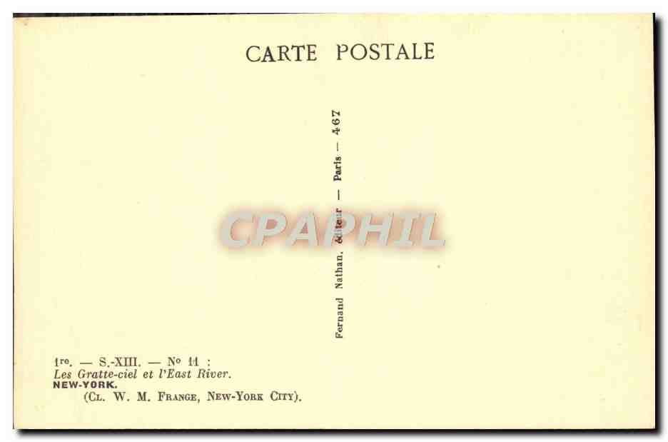 CPA Les Gratte Ciel Et l'East River New York — Rückseite