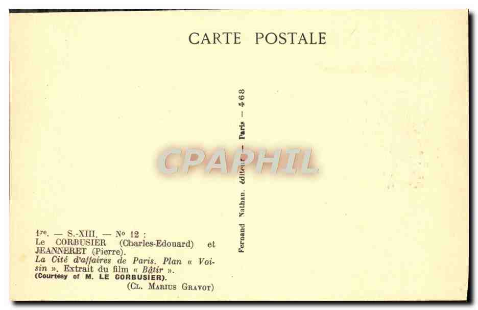 CPA Le Corbusier Jeanneret La Cite d'Affaires De Paris — Rückseite