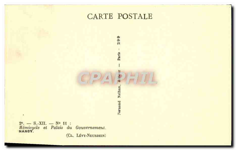 CPA Hemicycle Et Palais Du Gouvernement Nancy — Verso