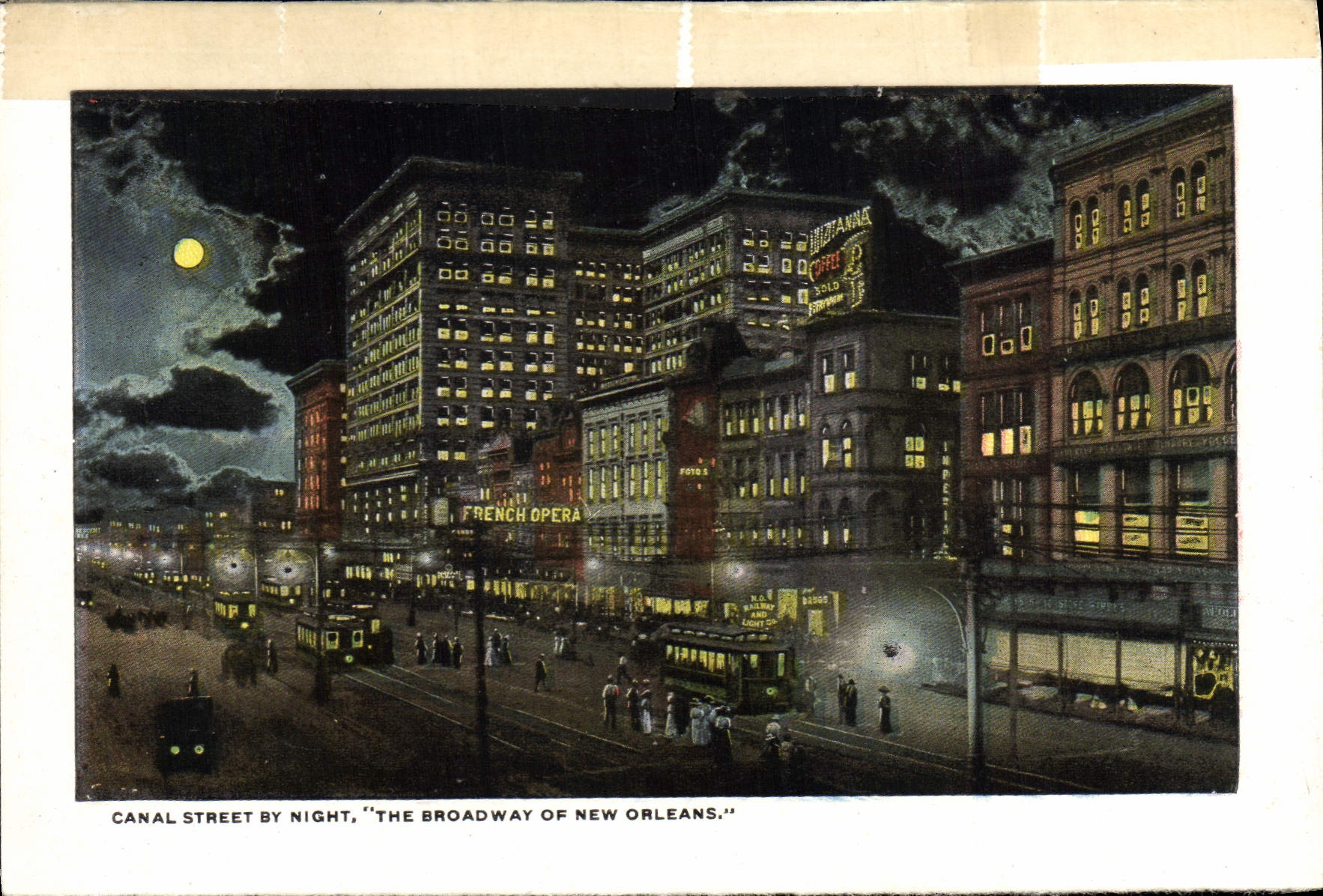 CPA Canal Street By Night The Broadway Of New Orleans Lee Circle showing Library and Shriners Temple Bibliotheque