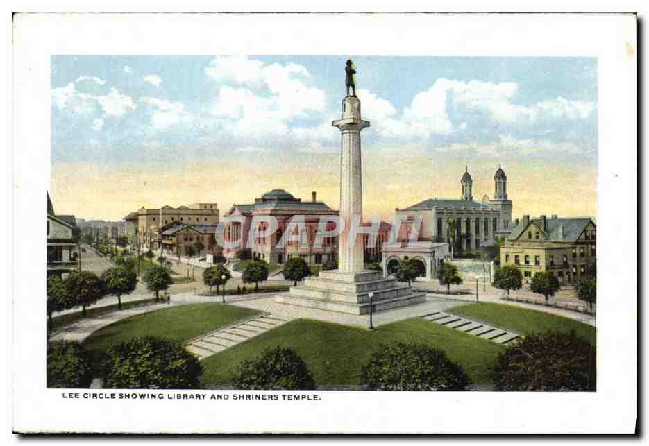 CPA Canal Street By Night The Broadway Of New Orleans Lee Circle showing Library and Shriners Temple Bibliotheque — Rückseite