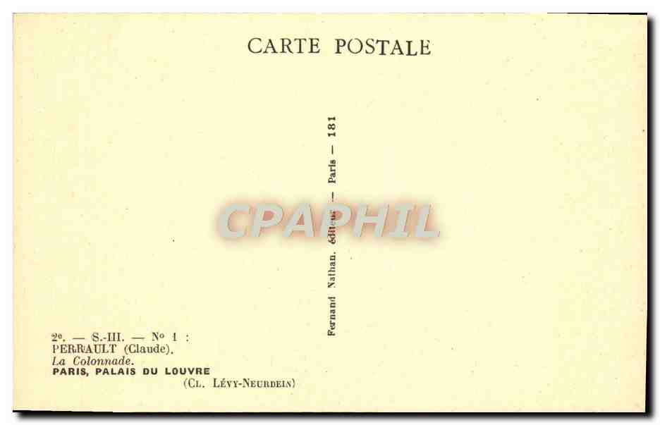 CPA Perrault La Colonnade Paris Palais Du Louvre — Rückseite