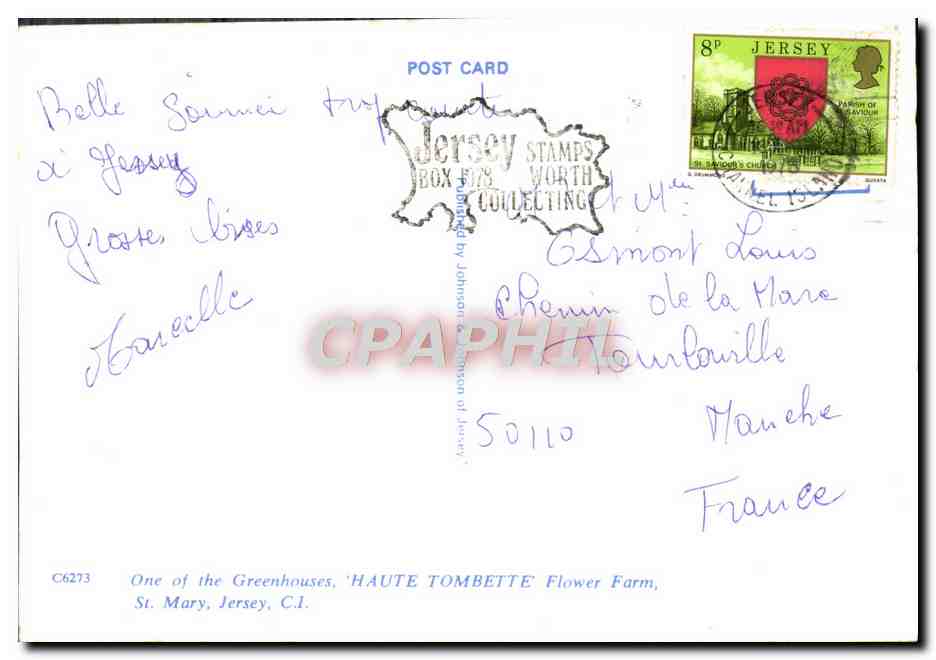 CPM One of the Greenhouses Haute Tombette Flower farm St Mary Jersey — Rückseite