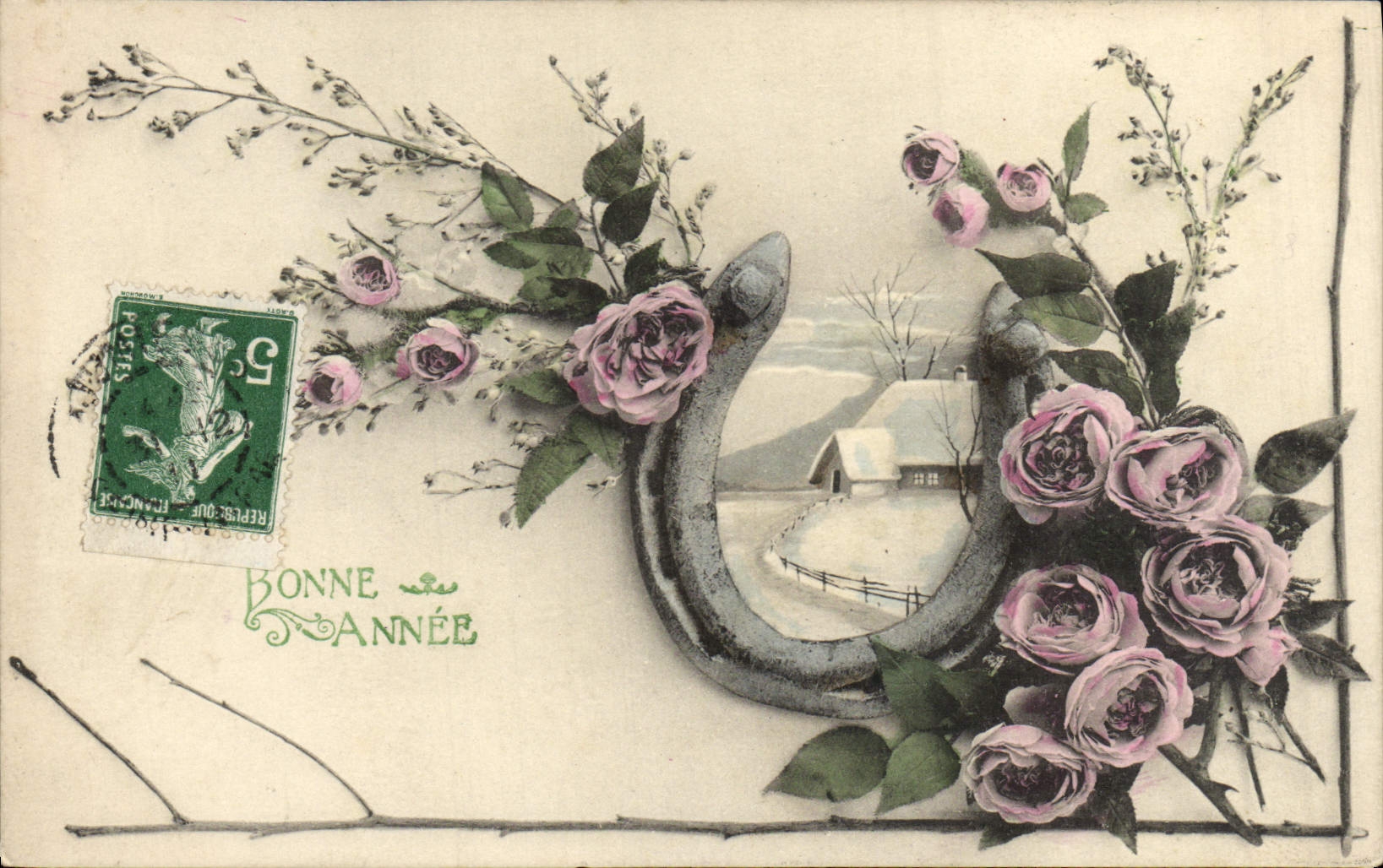 Horseshoe et roses — Bonne Année — Vienne, série 708