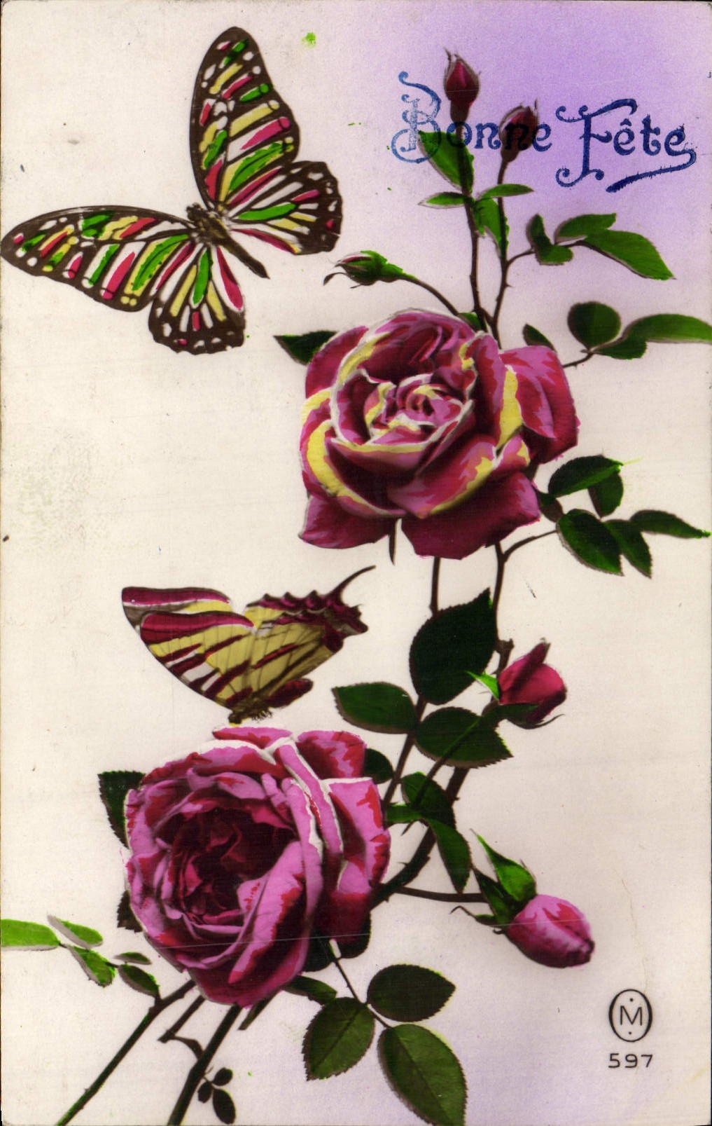 CPA Fantaisie Fleurs Papillon Papillons