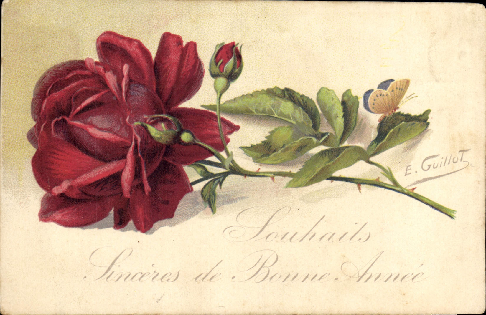 CPA Fantaisie Fleurs Papillon
