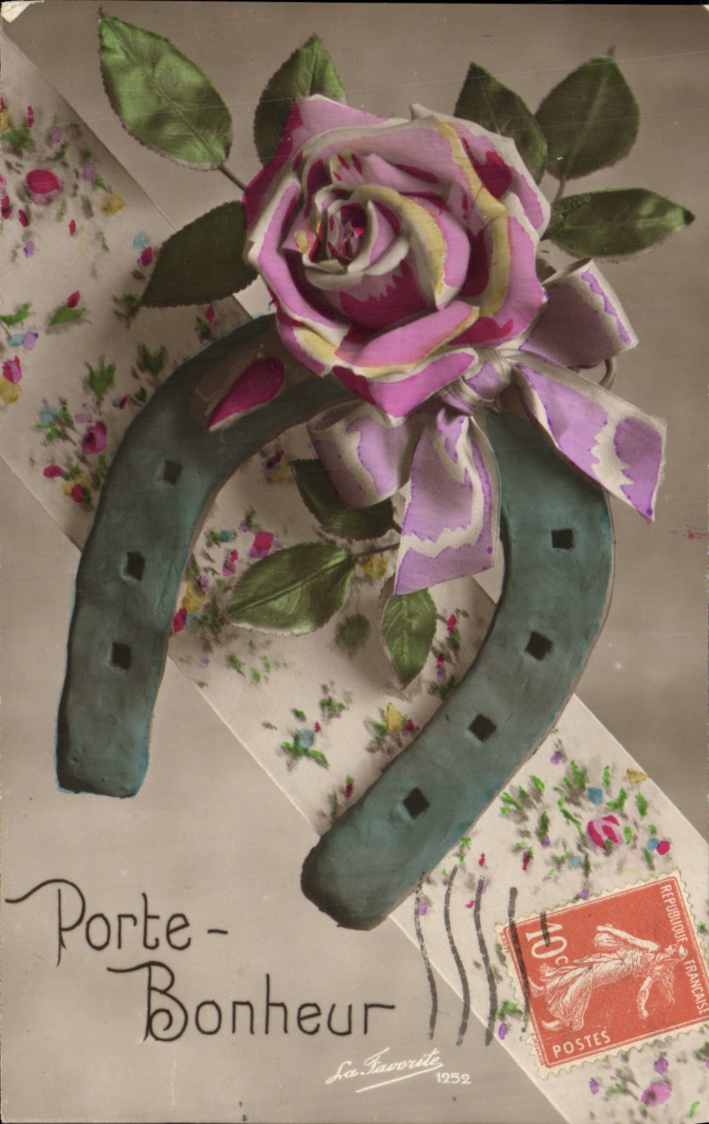 CPA Fantaisie Fleurs Fer a cheval
