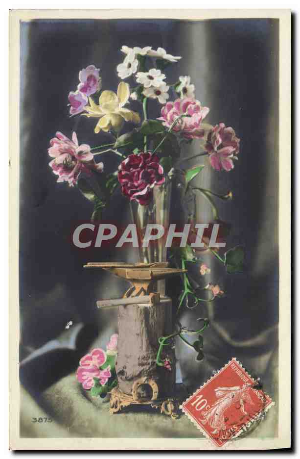 CPA Fantaisie Fleurs Enclume Forgeron
