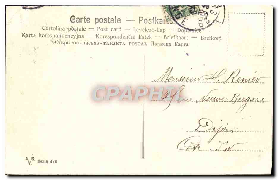 Frühlingsblumen und junge Frau — Frohe Ostern — A.S. Serie 426 — Rückseite