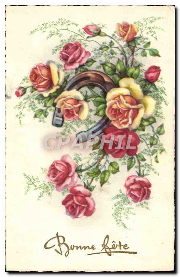 CPA Fantaisie Fleurs Fer a cheval