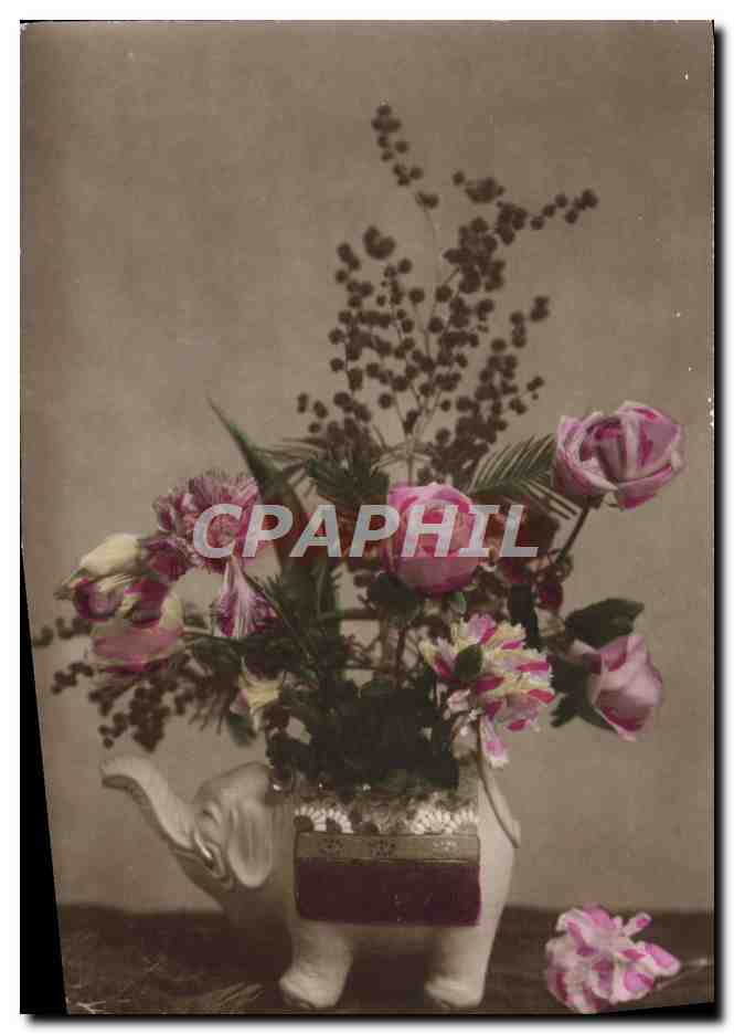 CPA Fantaisie Fleurs Elephant