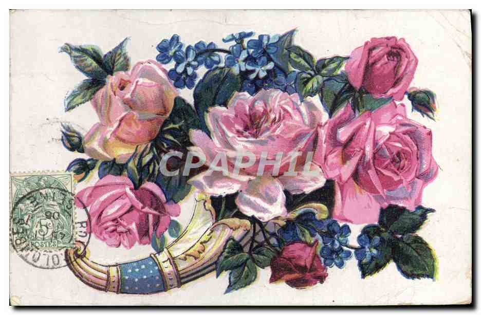 CPA Fantaisie Fleurs Corne d'abondance