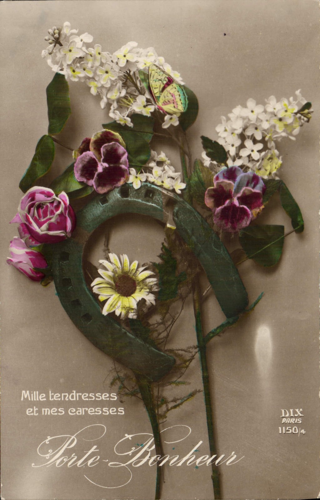 CPA Fantaisie Fleurs Fer a cheval