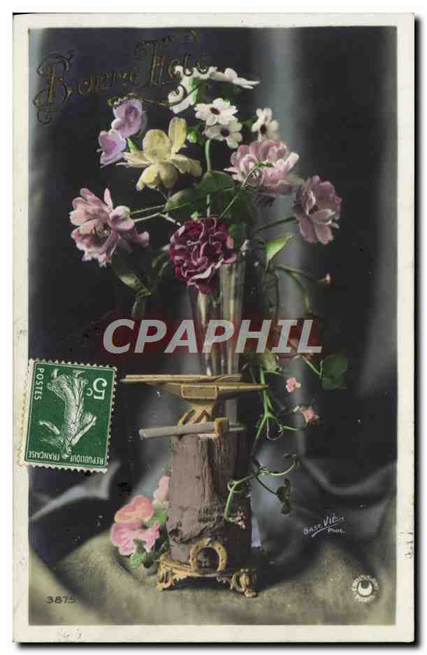 CPA Fantaisie Fleurs Fer a cheval