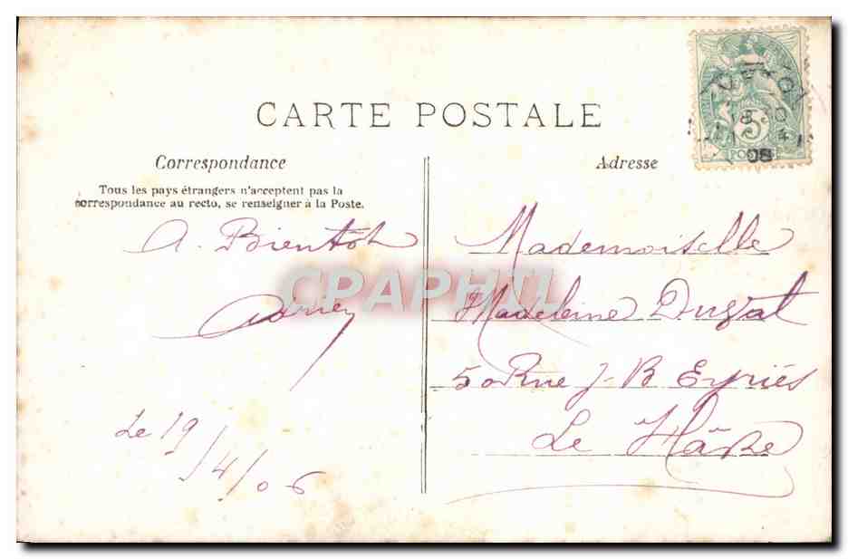 Je vous mes roses — jeune femme offrant un bouquet de roses — A.N. Paris, n° 383 — Verso
