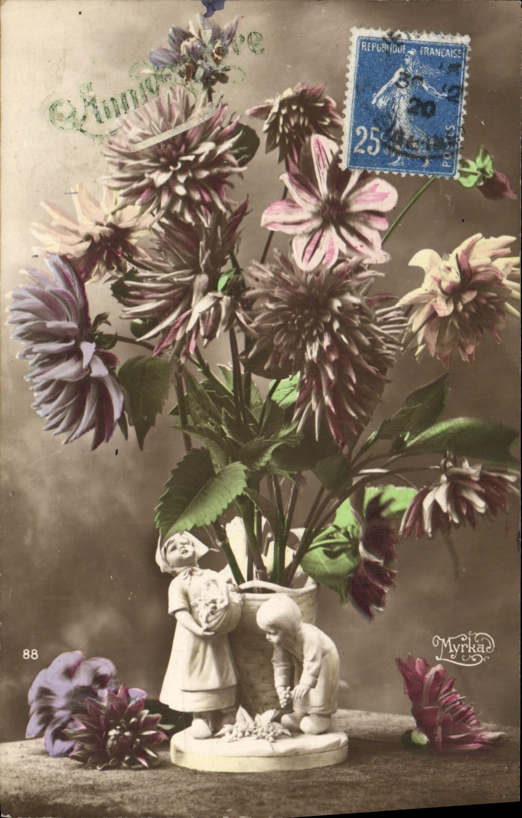 CPA Fantaisie Fleurs Santons