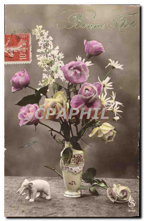 CPA Fantaisie Fleurs Santon Elephant