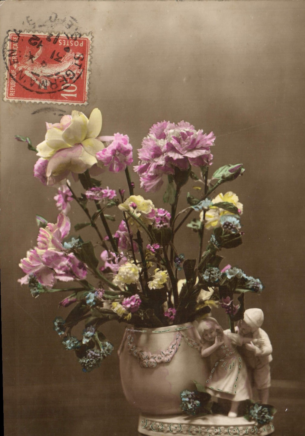 CPA Fantaisie Fleurs Santon