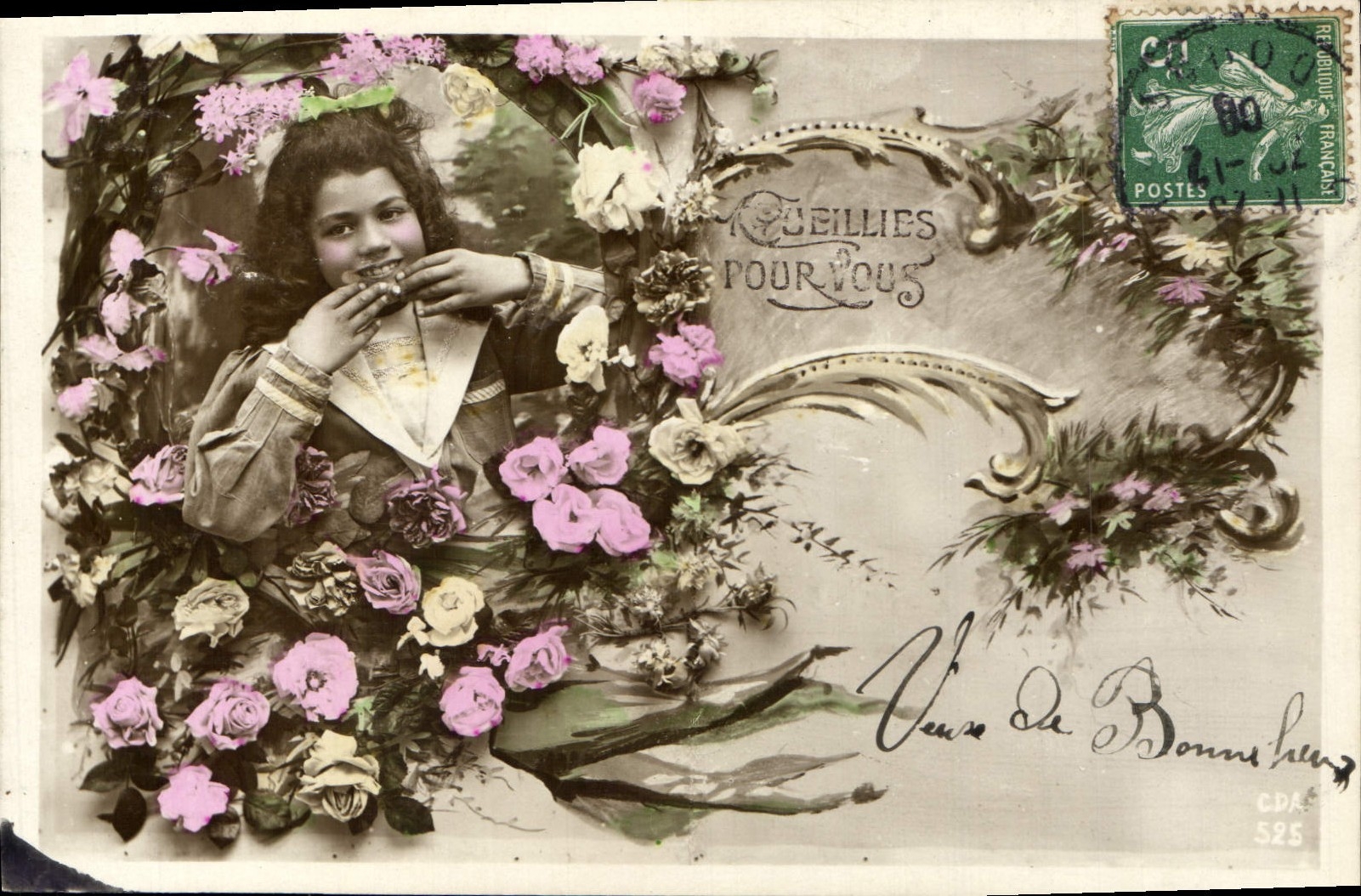 CPA Fantaisie Fleurs Enfant