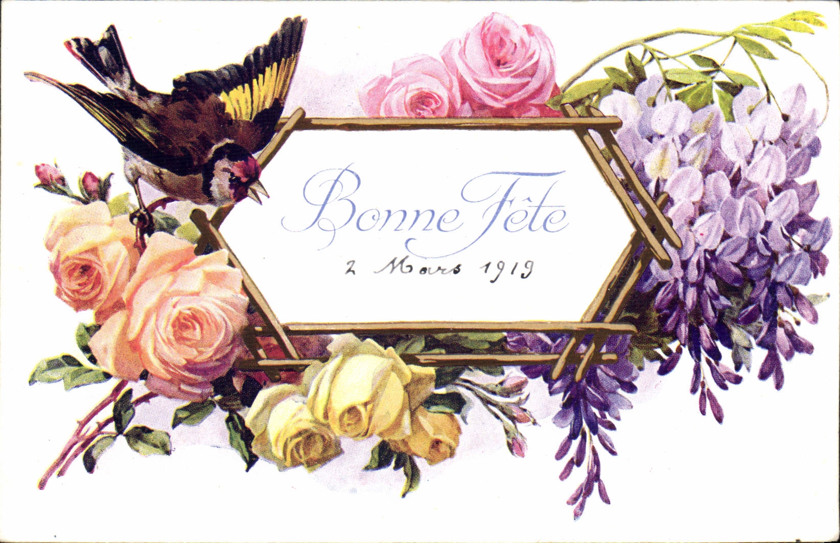 CPA Fantaisie Fleurs Oiseau