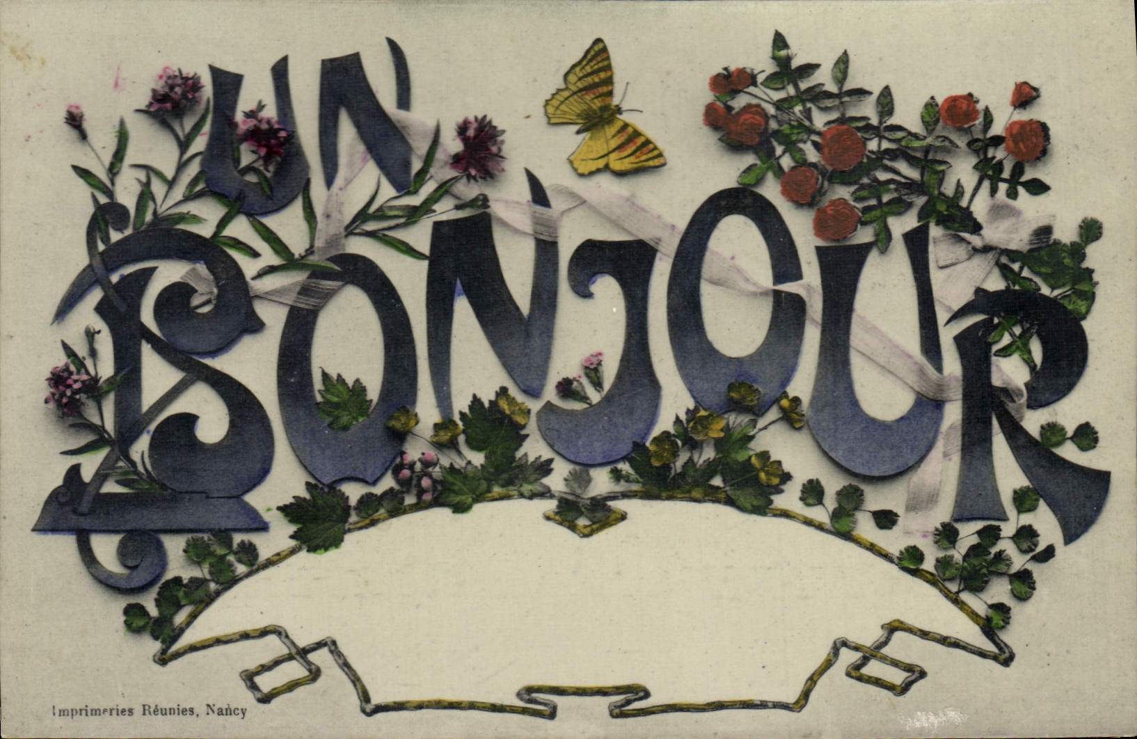 CPA Fantaisie Fleurs Papillon