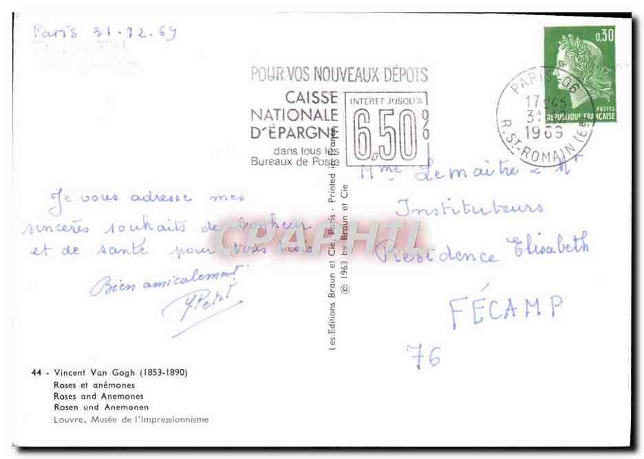 CPM Fantaisie Fleurs Vincent Van Gogh Roses et anemones — Reverso