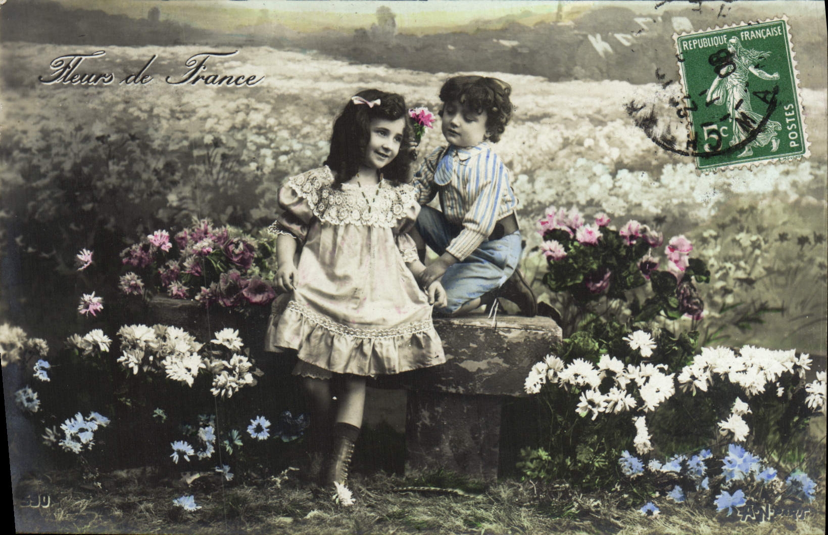 CPA Fantaisie Fleurs Enfants