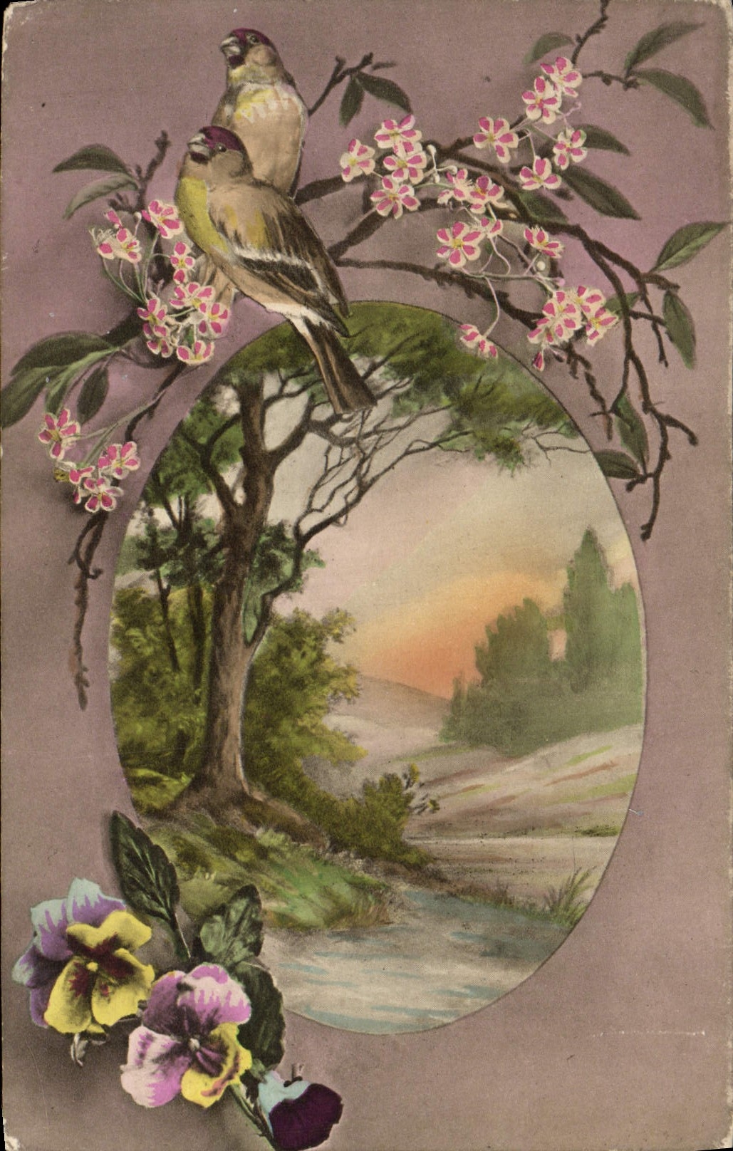 CPA Fantaisie Fleurs Oiseaux